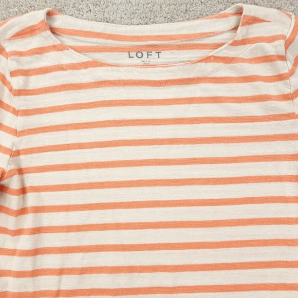 LOFT Sweater Womens Large Orange Striped Long Sleeve Pullover 100% Cotton - Picture 2 of 8